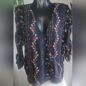Guess Black Sheer Floral Blouse M